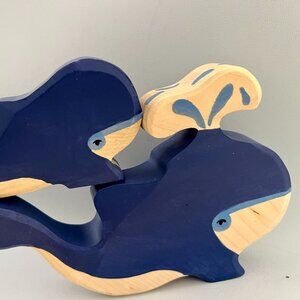 HOLZTIGER - Wooden Animals - Large Blue Mama Whale and Baby whale - LIKE NEW